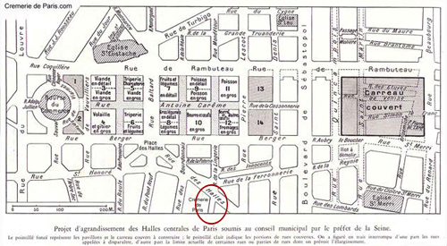 Plan des Pavillon Baltard et d'une partie de la rue Halles de Paris